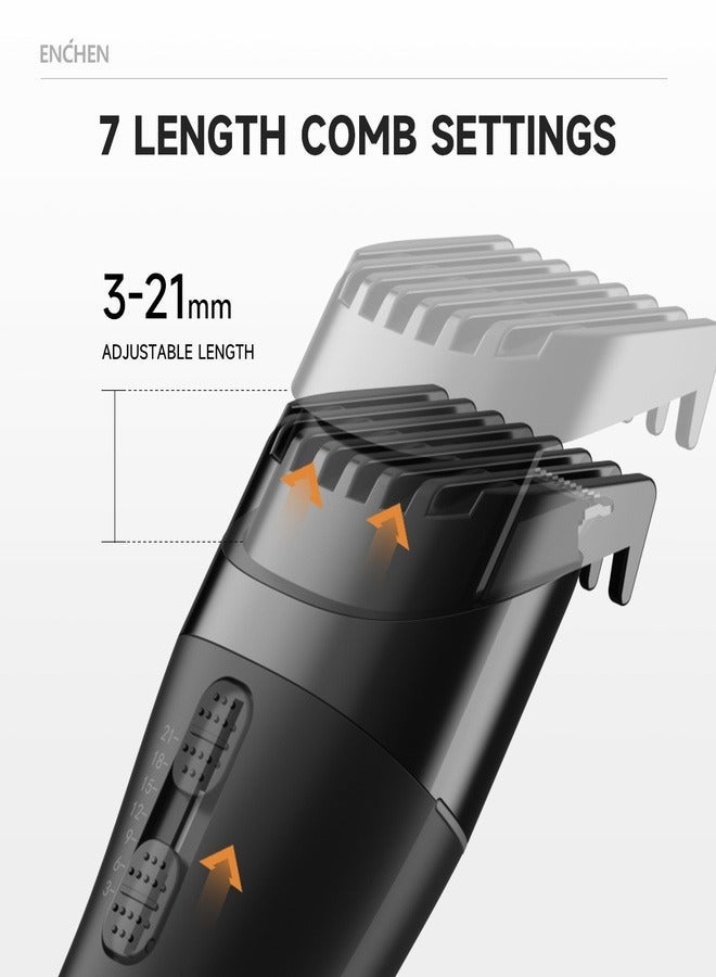 ENCHEN مقص شعر احترافي ومشذب لحية - 200 دقيقة من التشغيل، شحن سريع Type-C، ضجيج منخفض، أطوال قابلة للتعديل | ENCHEN Boost 2 - Image 5